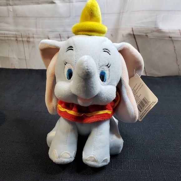 Disney Small Dumbo Plush Elephant Stuffed 8" Animal Yellow Hat Trunk Up - Picture 2 of 9